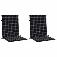 Stoelkussens 2 st lage rug ruitpatroon stof zwart 3