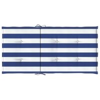 Stoelkussens 2 st lage rug gestreept stof wit en blauw 7
