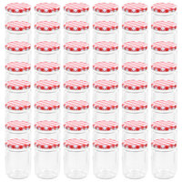 Jampotten met wit met rode deksels 48 st 230 ml glas 2