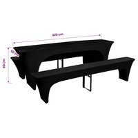 Hoes voor biertafel en banken 225x50x80 cm stretch zwart 3 st 3