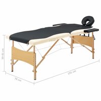 Massagetafel inklapbaar 2 zones hout zwart en beige 9