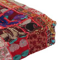 Poef patchwork vierkant handgemaakt 50x50x12 cm katoen rood 2