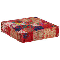 Poef patchwork vierkant handgemaakt 50x50x12 cm katoen rood 4