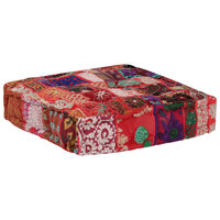 Poef patchwork vierkant handgemaakt 50x50x12 cm katoen rood 6