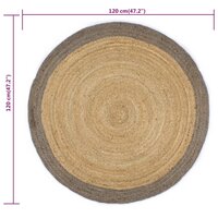 Vloerkleed handgemaakt met grijze rand 120 cm jute 6