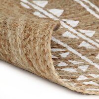 Vloerkleed handgemaakt met witte print 150 cm jute 2