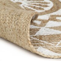 Vloerkleed handgemaakt met witte print 90 cm jute 2