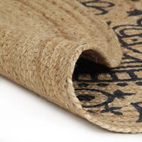 Vloerkleed handgemaakt met donkerblauwe print 90 cm jute 2