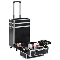 Make-up trolley aluminium zwart met krokodillenpatroon 6