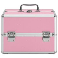 Make-up koffer 22x30x21 cm aluminium roze  3