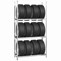 Bandenrekken 3-laags 4 st 110x40x200 cm staal zilverkleurig 3