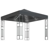 Prieel met LED-lichtslinger 3x3 m stof antracietkleurig 2