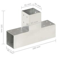 Paalverbindingen 4 st T-vorm 81x81 mm gegalvaniseerd metaal 7