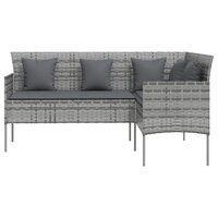 Loungebank met kussens L-vormig poly rattan grijs 3