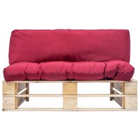 Tuinbank pallet met rode kussens grenenhout 2