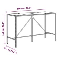 Bartafel met glazen blad 180x70x110 cm poly rattan grijs 6