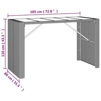 Bartafel met glazen blad 185x80x110 cm poly rattan zwart 6