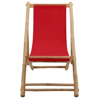 Ligstoel bamboe en canvas rood 2