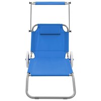 Ligbed met luifel en wieltjes inklapbaar staal blauw 2