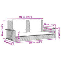 Schommelbank met kussens 119x56x48 cm poly rattan grijs 9