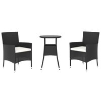 3-delige Bistroset met kussens poly rattan zwart 3