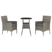 3-delige Bistroset met kussens poly rattan grijs 2