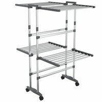 Droogrek 2-laags met wieltjes 60x70x106 cm zilverkleurig 2
