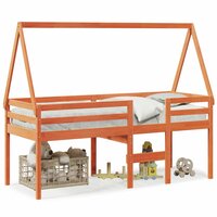 Hoogslaper met dak massief grenenhout wasbruin 90x190 cm 2