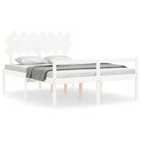 Seniorenbed met hoofdbord massief hout wit 140x190 cm 2