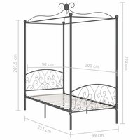 Hemelbedframe metaal grijs 90x200 cm 6