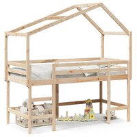Halfhoogslaper met ladder en bedhuis grenenhout 80x200 cm 2
