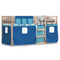 Stapelbed met gordijnen 90x190 cm massief grenenhout blauw 2