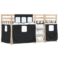 Stapelbed met gordijnen 90x200 cm grenenhout wit en zwart 3