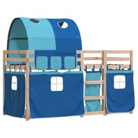 Stapelbed met gordijnen 80x200 cm massief grenenhout blauw 3