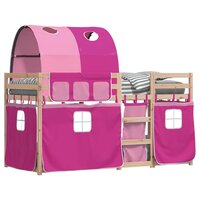 Stapelbed met gordijnen 80x200 cm grenenhout roze 4