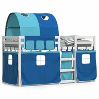 Stapelbed met gordijnen 80x200 cm massief grenenhout blauw 2