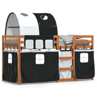 Stapelbed met gordijnen 90x190 cm grenenhout wit en zwart 2