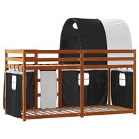 Stapelbed met gordijnen 90x190 cm grenenhout wit en zwart 7
