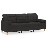 Driezitsbank met sierkussens 180 cm stof zwart 2