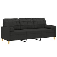 Driezitsbank met sierkussens 180 cm stof zwart 3