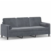 Driezitsbank met sierkussens 180 cm fluweel donkergrijs 2