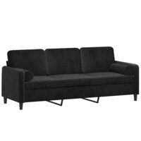 Driezitsbank met sierkussens 180 cm fluweel zwart 3