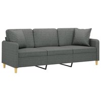 Driezitsbank met sierkussens 180 cm stof donkergrijs 3