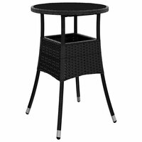 Tuintafel &amp;Oslash;60x75 cm gehard glas en poly rattan zwart 2