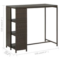 Bartafel met opbergrek 120x60x110 cm poly rattan bruin 7