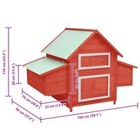 Kippenhok 150x96x110 cm massief vurenhout rood en wit 8