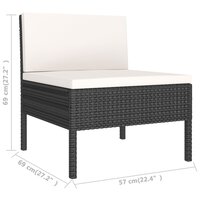3-delige Loungeset met kussens poly rattan zwart 7
