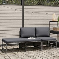 3-delige Loungeset met kussens poly rattan grijs 2
