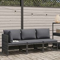 3-delige Loungeset met kussens poly rattan grijs 2