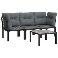 4-delige Loungeset poly rattan zwart en grijs 2